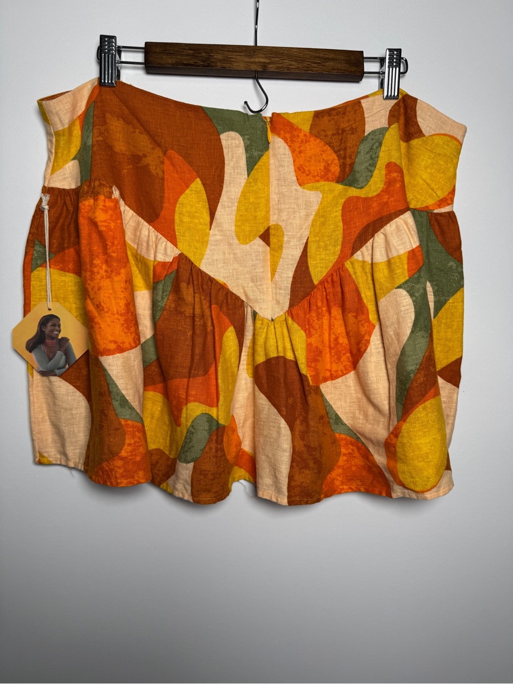 Fe Noel x Target Mini Skirt Size 16 Abstract Orange Yellow  55% Linen 45% rayon - Picture 2 of 8